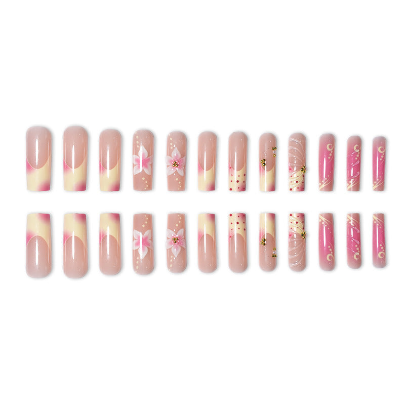 Künstlerisches florales und Pünktchen Press-On Nagelset Karnz