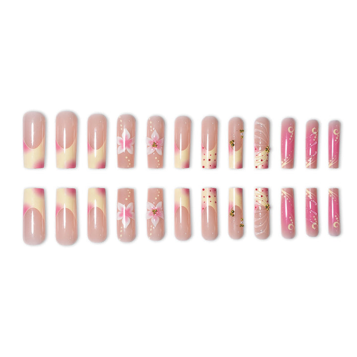 Künstlerisches florales und Pünktchen Press-On Nagelset Karnz
