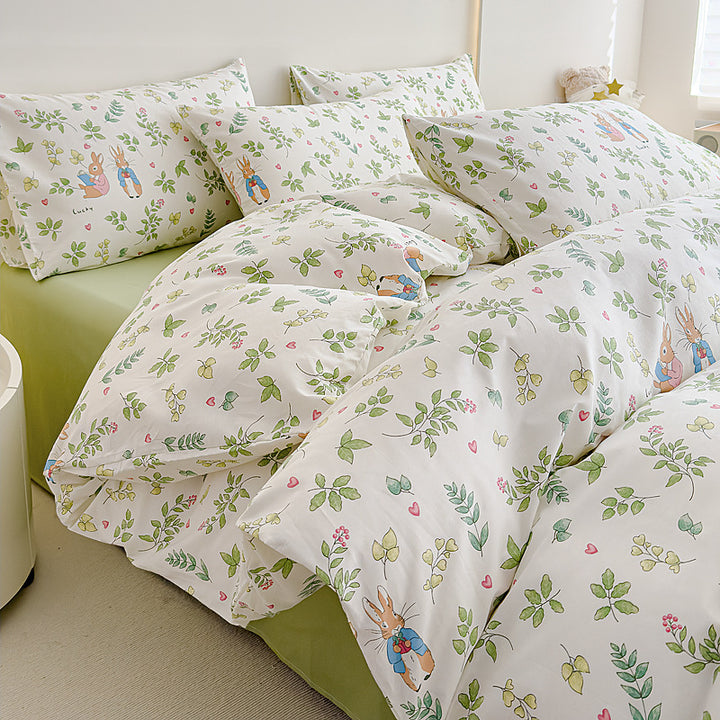 Rose-Print Baumwollsatin Bettbezug Ensemble mit hypoallergenem Daunenalternative Komforter