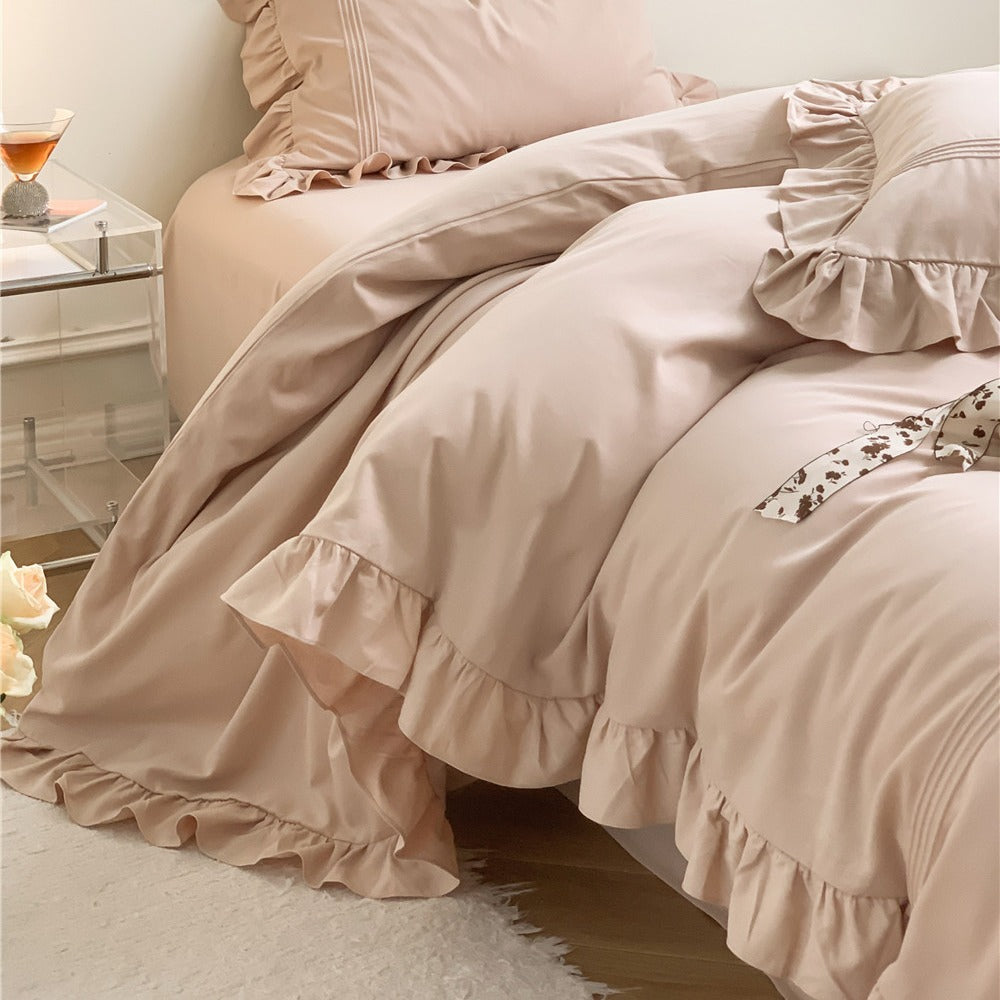 Rüschen Luxus Baumwolle Bettbezug Set mit Pintuck & Rüschensaum