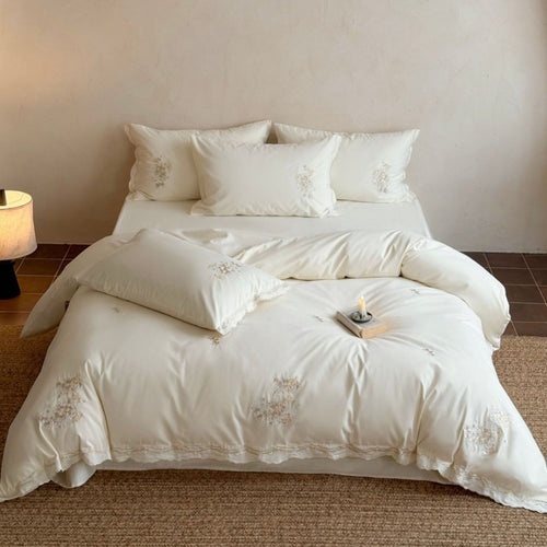 Bestickte Luxus Baumwollsatin Bettbezug und Kissenbezug Set