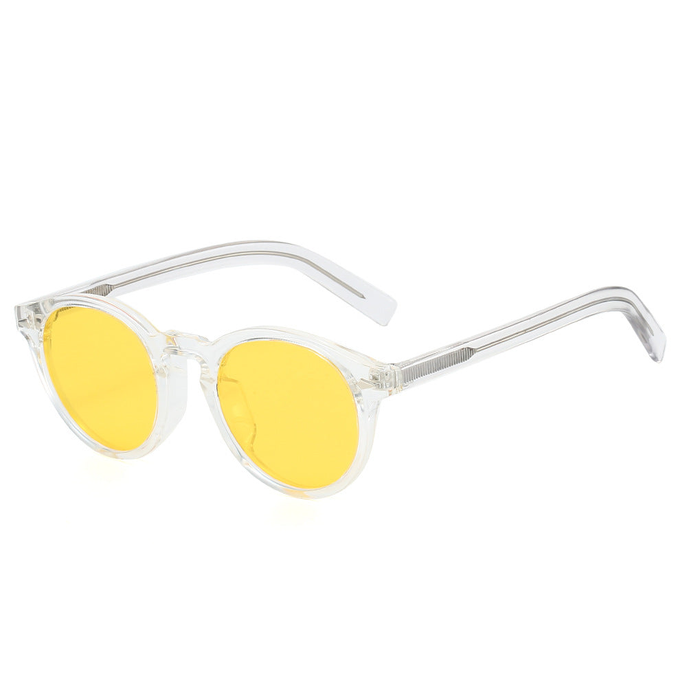 Damen modische Sonnenbrille mit transparentem Rahmen und gelben Gläsern Karnz