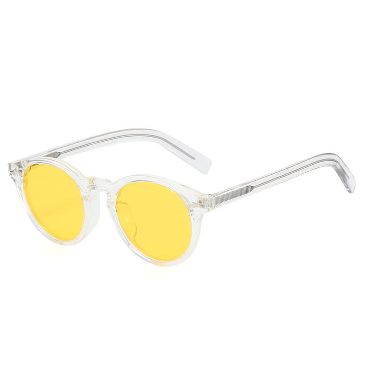 Damen modische Sonnenbrille mit transparentem Rahmen und gelben Gläsern Karnz