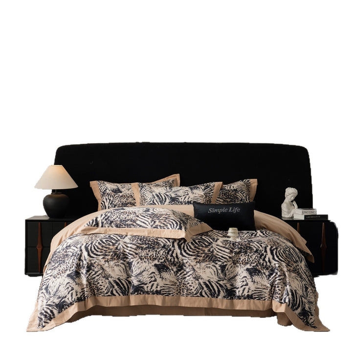 Luxuriöses Satin-Feel Bettbezug-Set mit gemischtem Tiermuster und kontrastierendem Saum