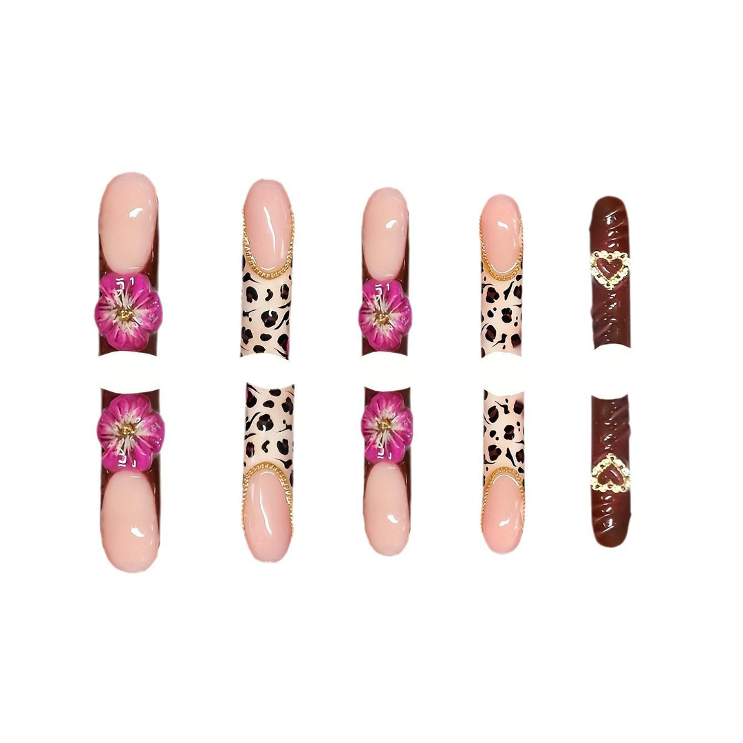 Dekorative Lange Acryl Drucknagelkunst mit Floral- und Leopardenmustern Karnz