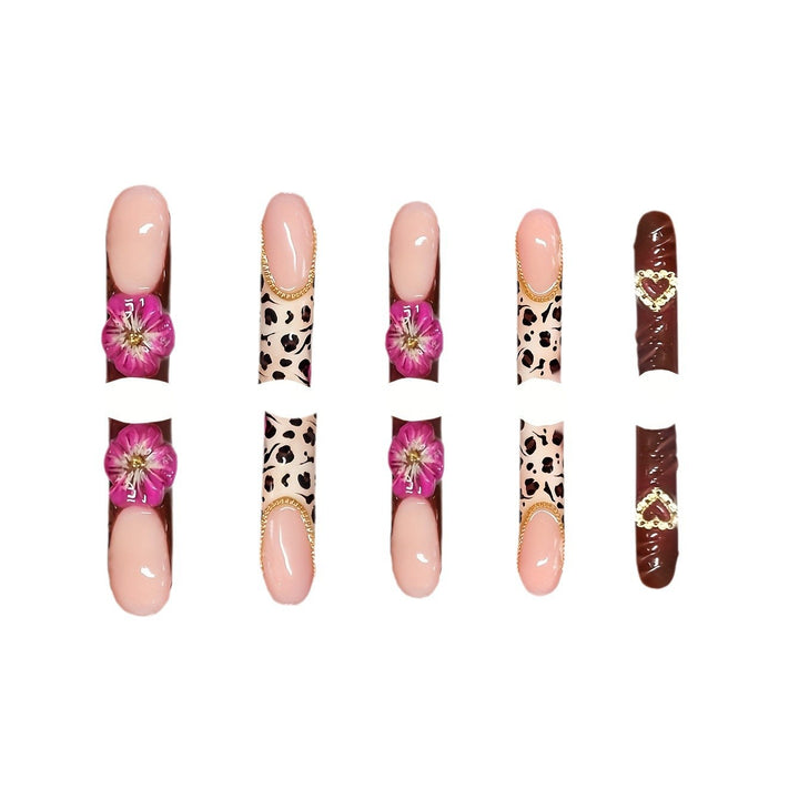 Dekorative Lange Acryl Drucknagelkunst mit Floral- und Leopardenmustern Karnz