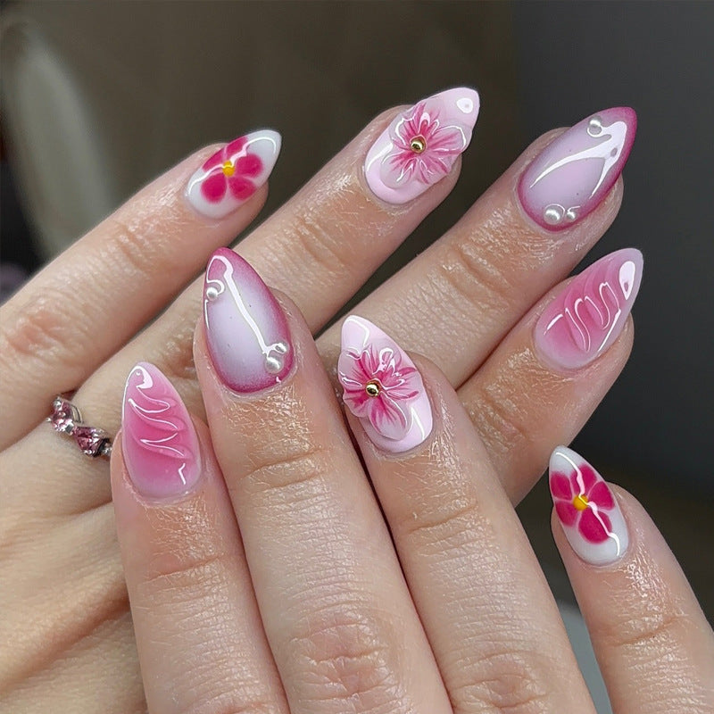 Künstlerisches Floral Stiletto Press-On Nägel Set Karnz