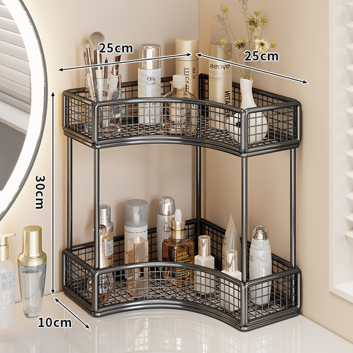 Gekrümmte Ecke Dreitier Metall Mesh Schminktisch und countertop Organizer
