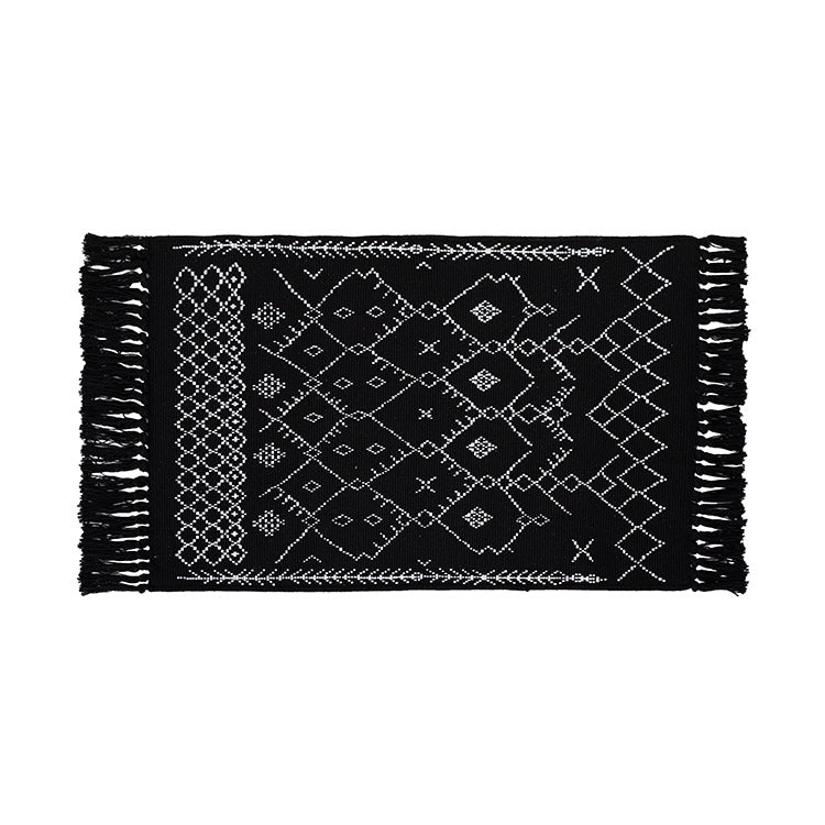 Flachgewebter Eingangs- und Wohnzimmer-Teppich mit marokkanischem Diamant-Jacquard und dekorativen Fransen Karnz
