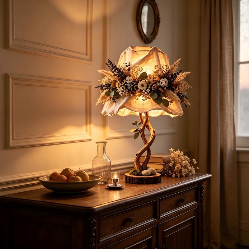 Dekorative Tischlampe mit floralen Elementen Karnz