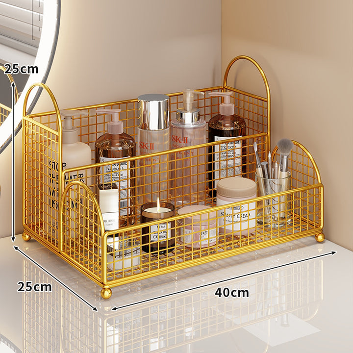 Gekrümmte Ecke Dreitier Metall Mesh Schminktisch und countertop Organizer