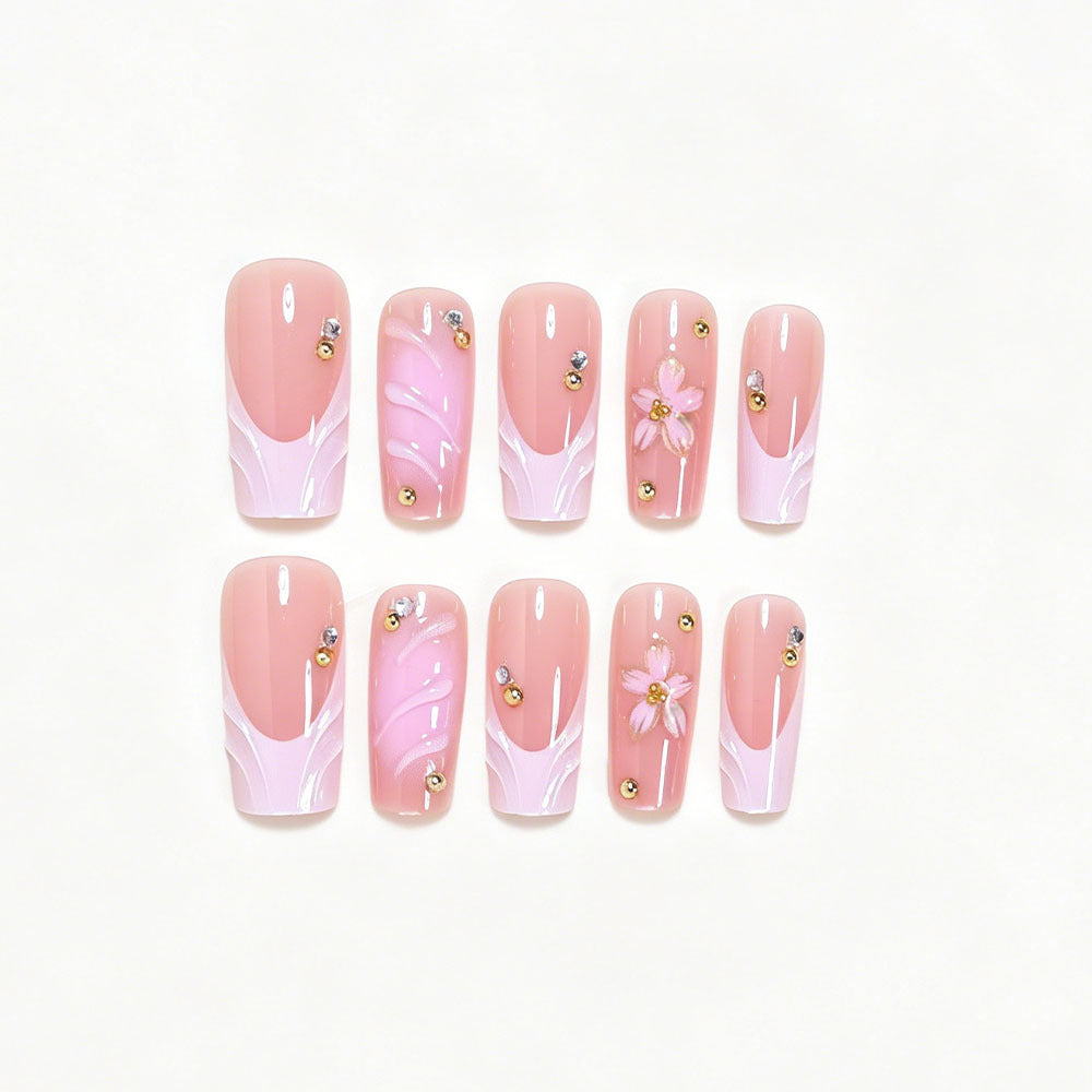 Elegantes florales Nagelkunst Press-On Set Karnz