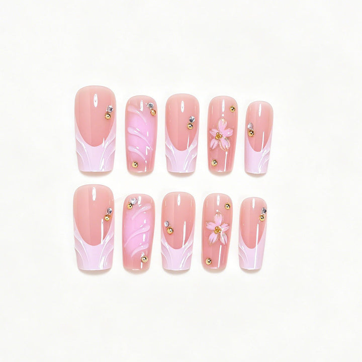 Elegantes florales Nagelkunst Press-On Set Karnz