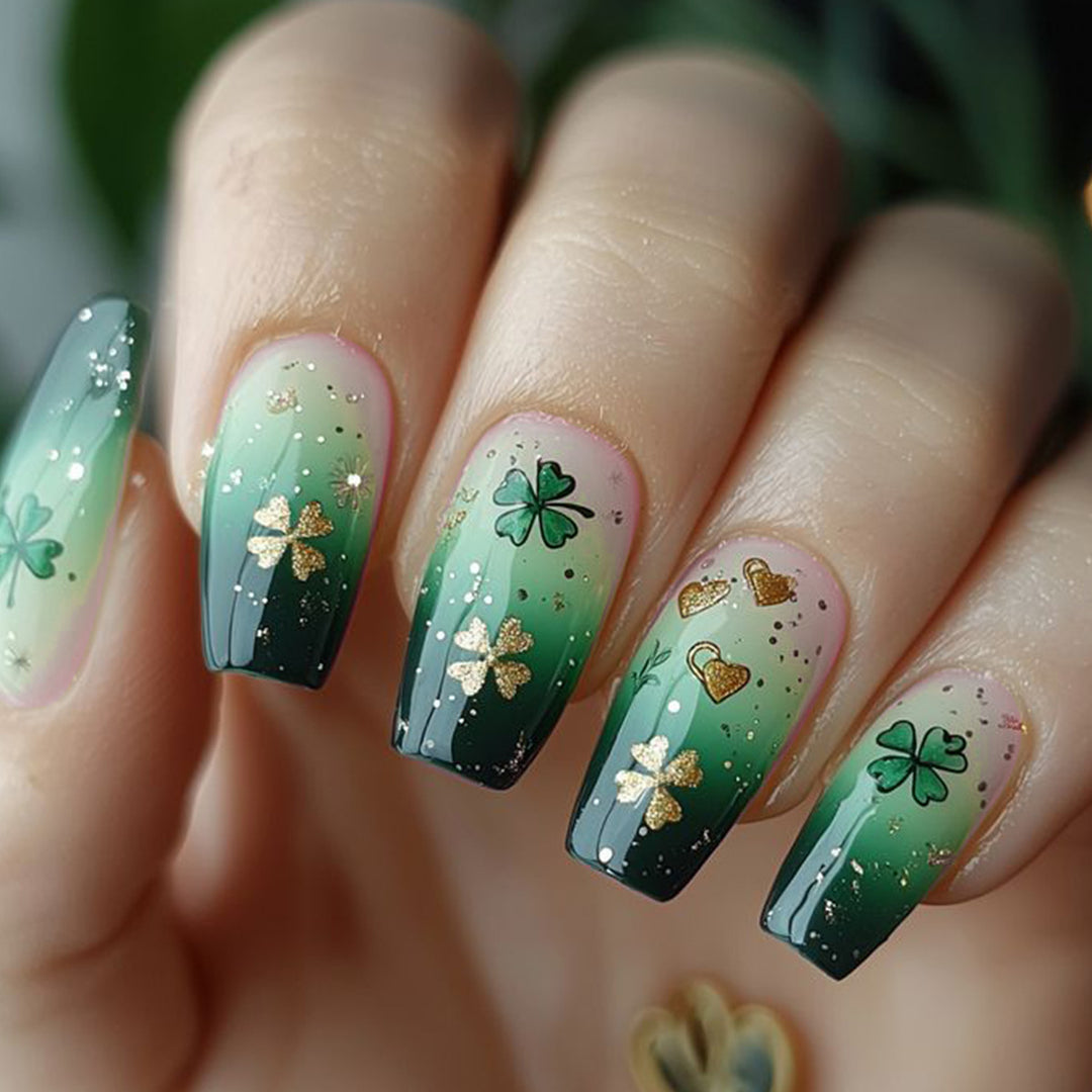 Dekorative Shamrock Glitter Nagel Kunst Extensions Karnz