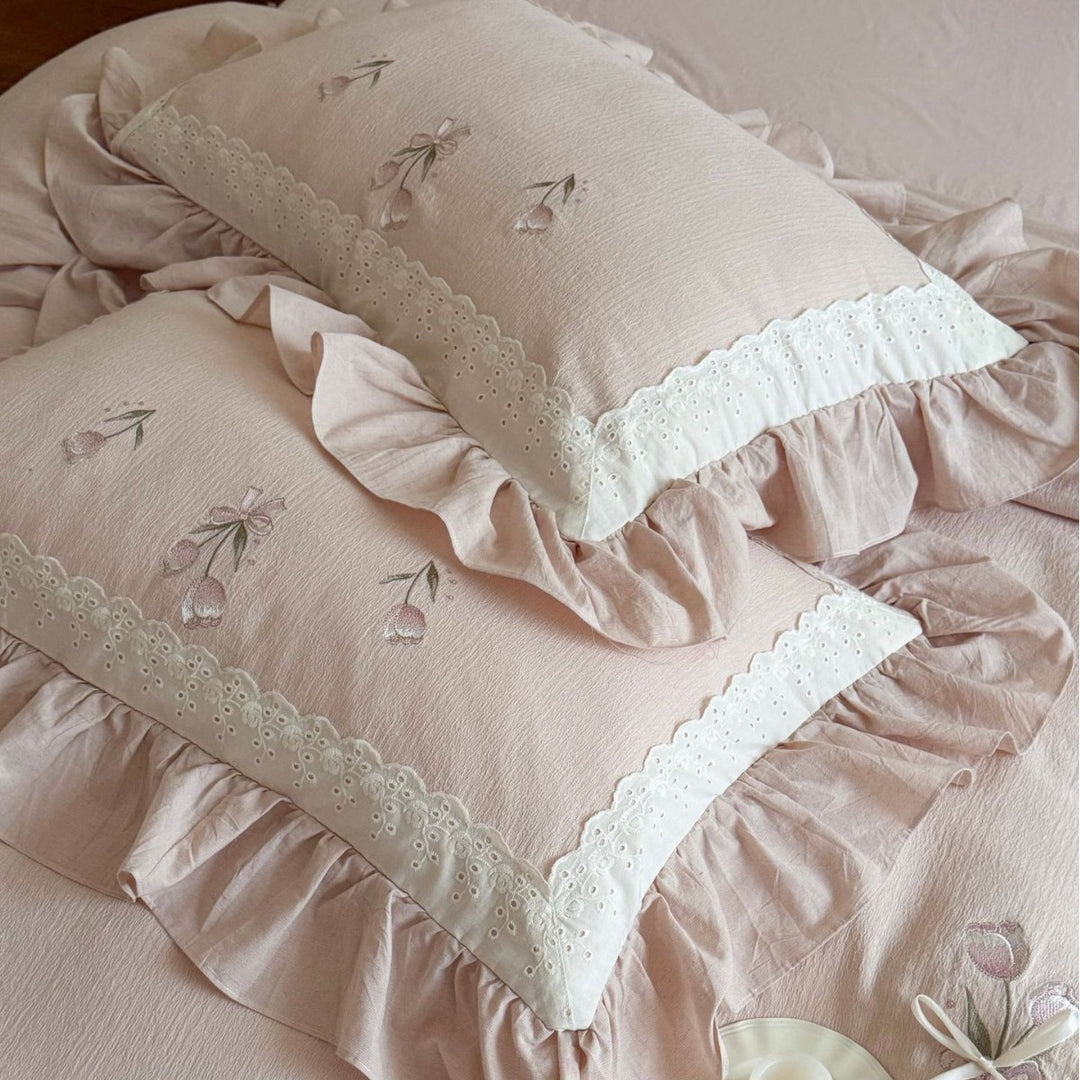 Embroidered Ruffle Cotton Duvet Cover Set