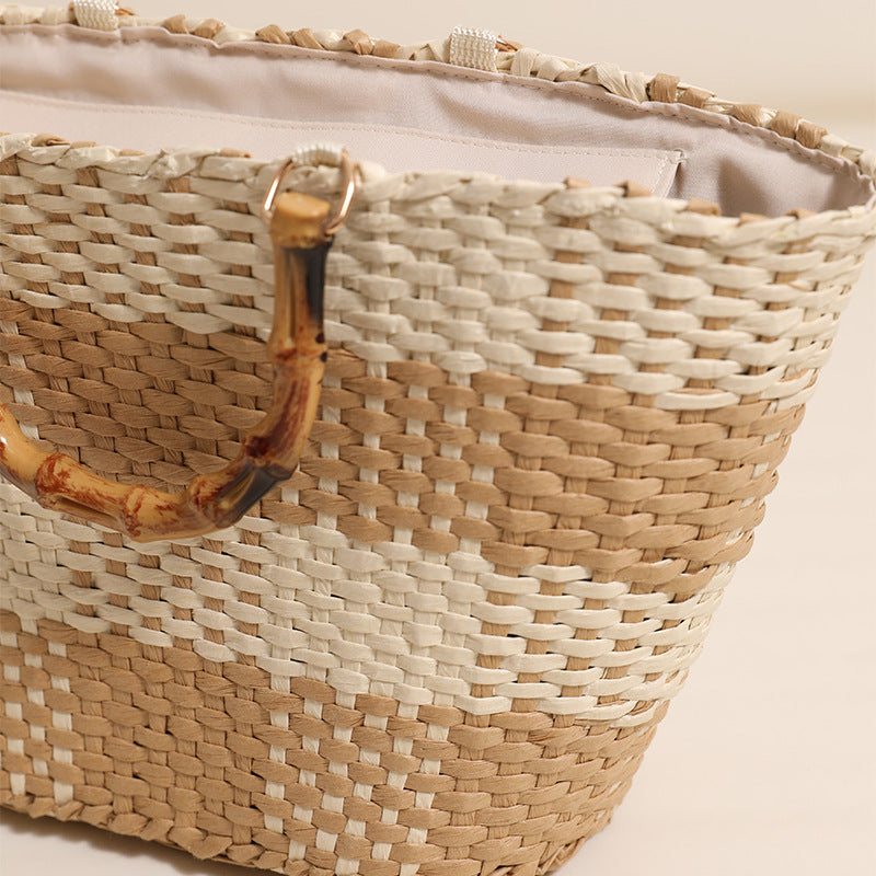 Damen Handgefertigte Korbtasche mit Bambusdetails Karnz