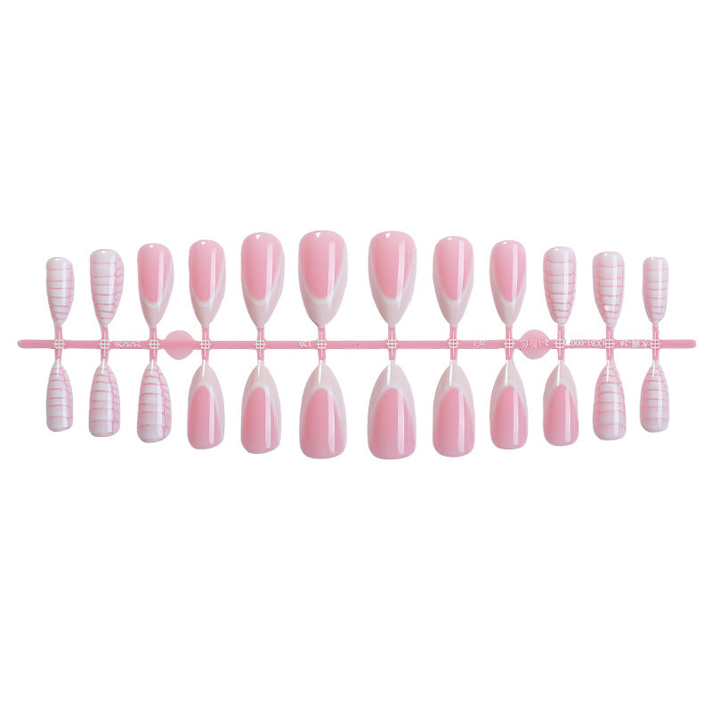 Elegante mandelförmige Press-On-Nagelset mit gestreiftem und einfarbigem Design Karnz