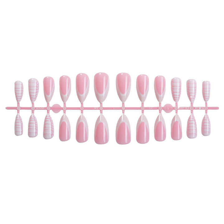 Elegante mandelförmige Press-On-Nagelset mit gestreiftem und einfarbigem Design Karnz