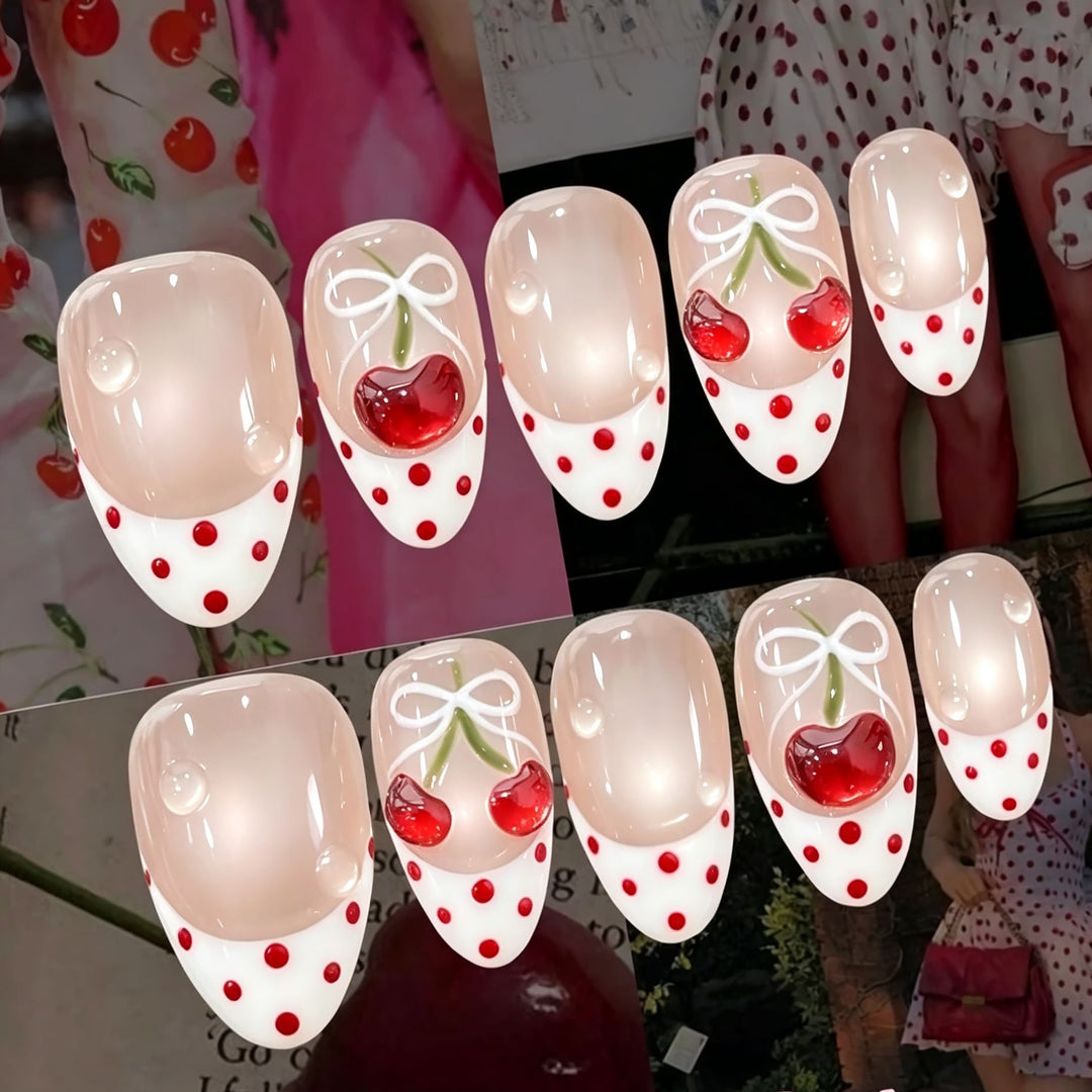 Charmantes Kirsch-Thema Press-On Nagelset Karnz