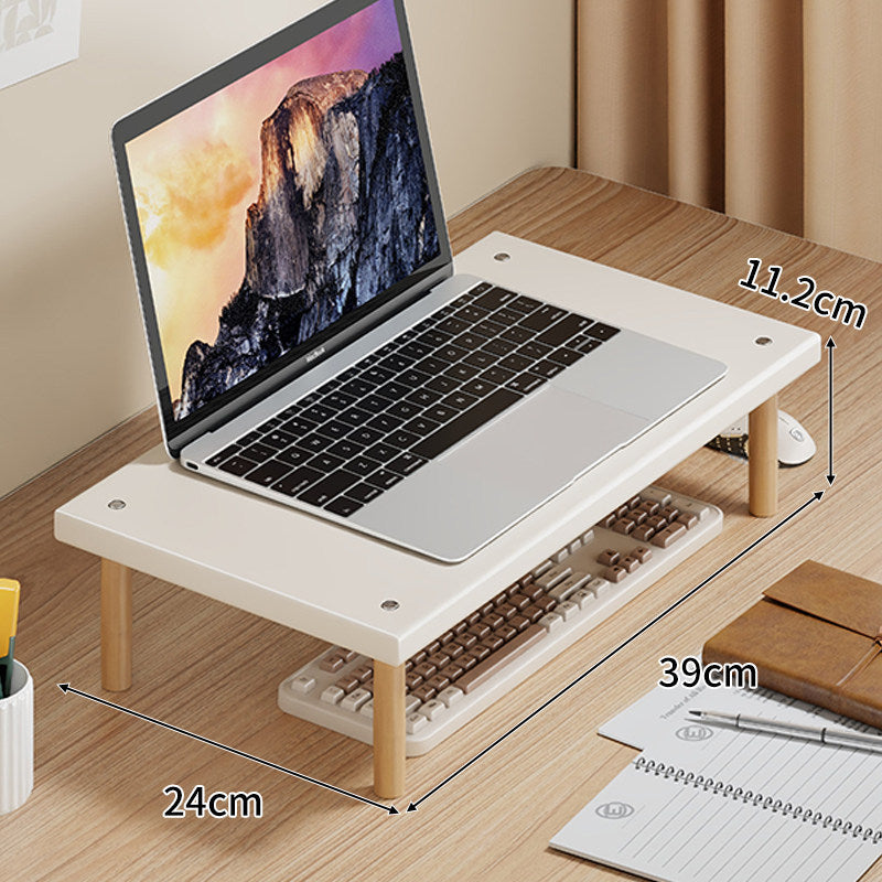Kompakte Desktop-Laptop- und Monitorerhöhung mit Untertischstauraum und Holzbeinen