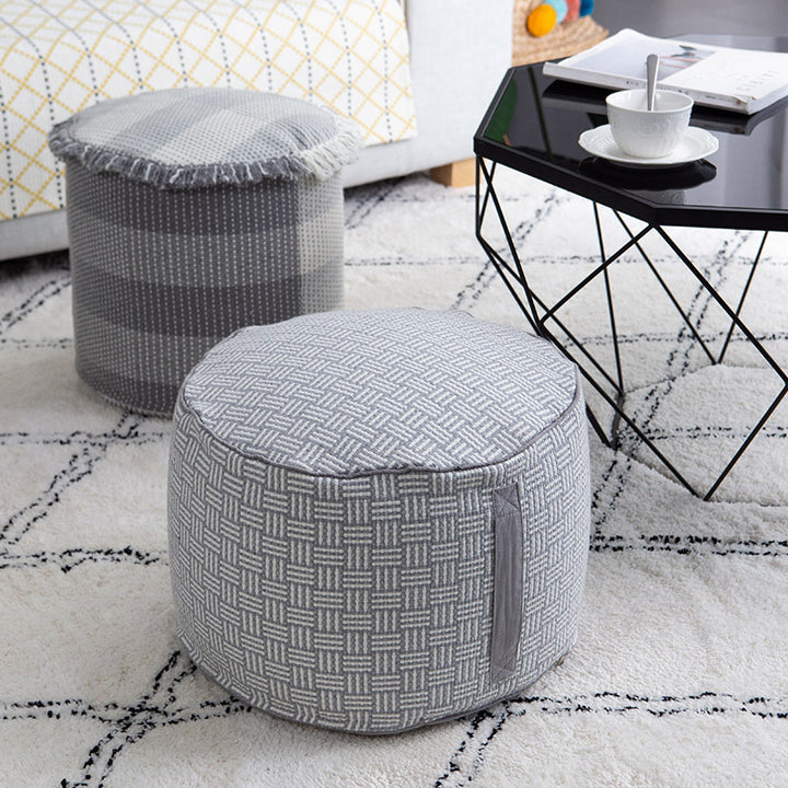 Gepolsterter Pouf Sitzhocker mit gewebter Struktur und Tragegriff
