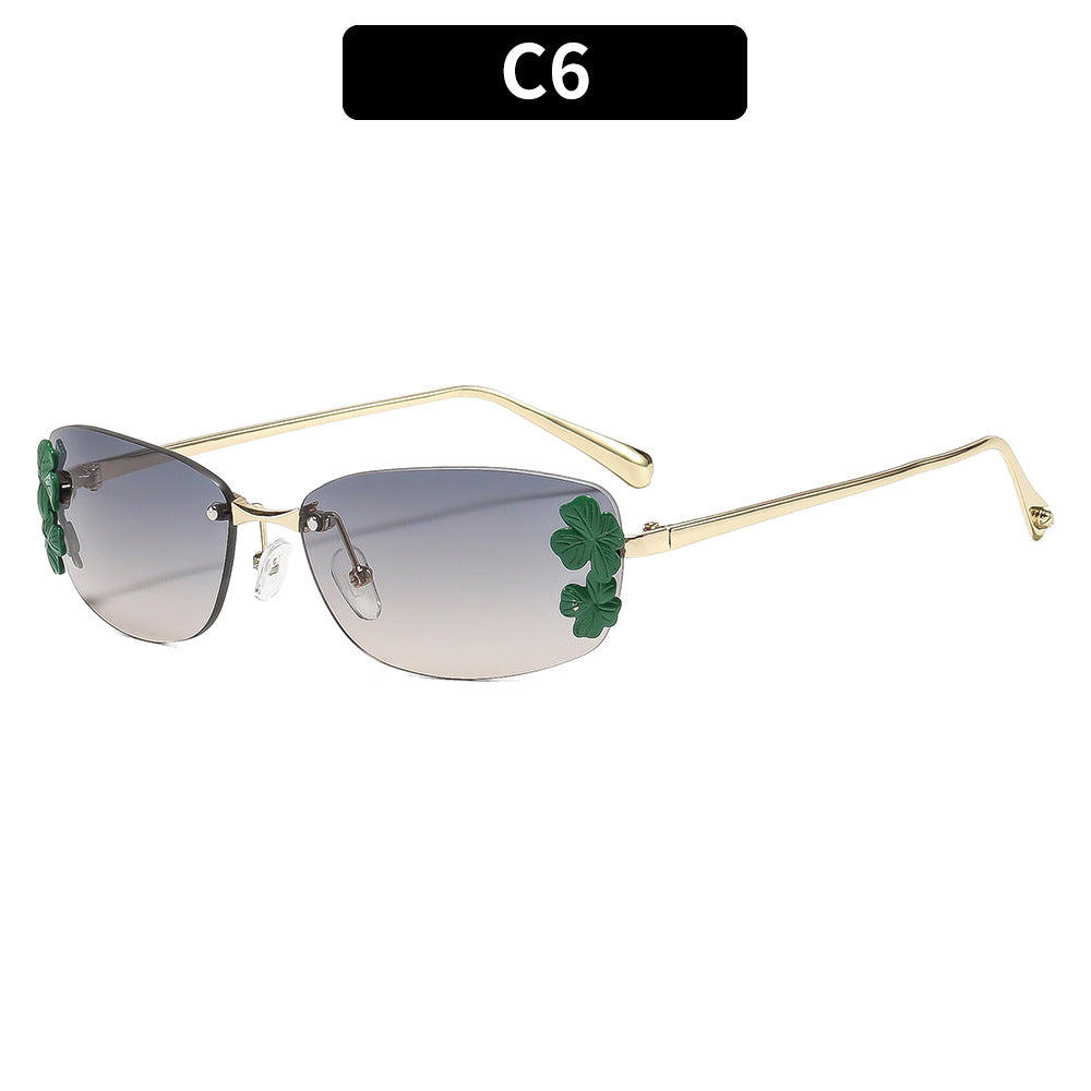 Blumige Akzent rechteckige Sonnenbrille