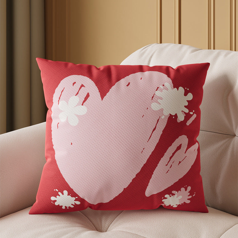 Decorative Square Throw Pillow Cover with Oversized Floral Graphic and Textured Woven Finish