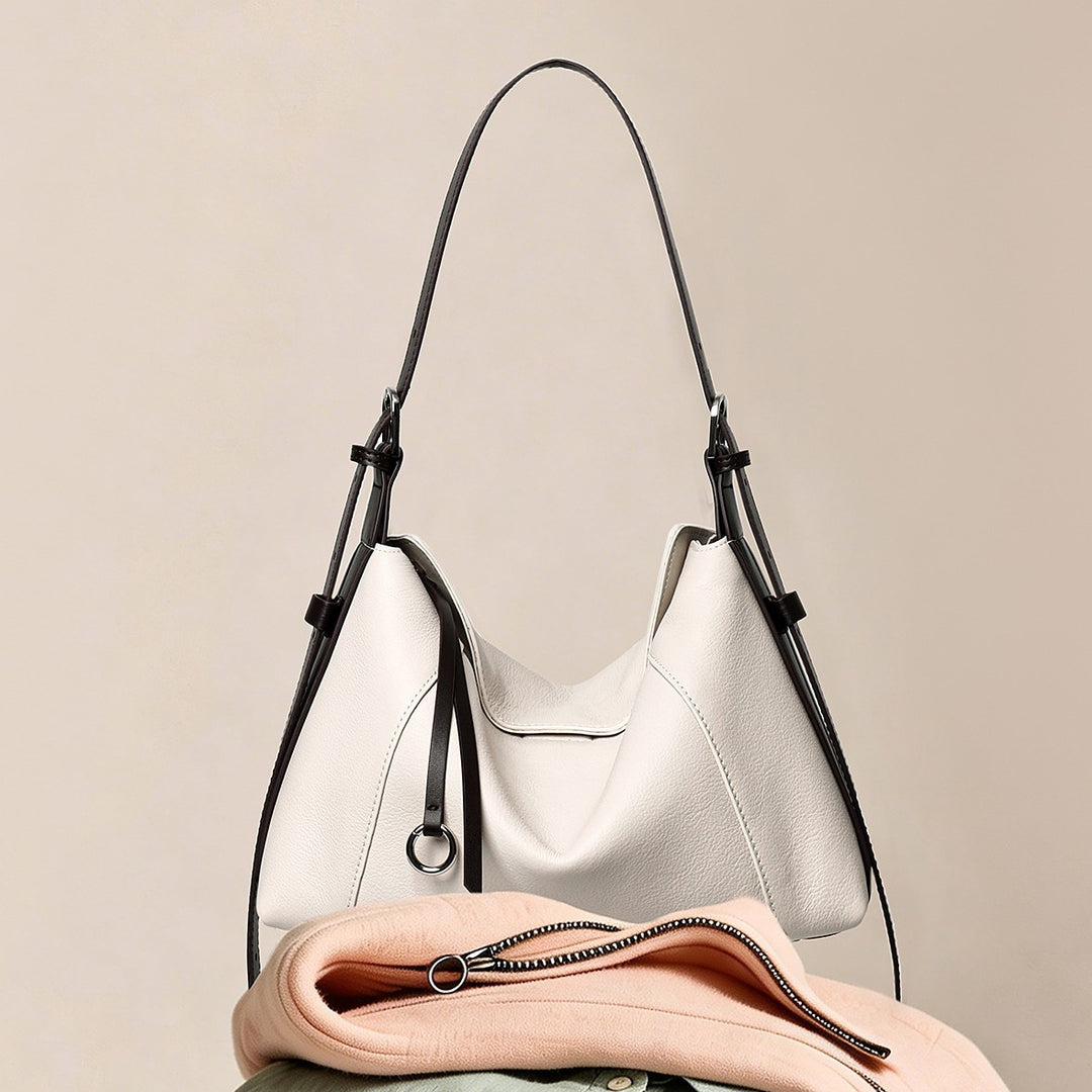 Leder Schulter Hobo Tasche mit verstellbarem Kontrastgurt