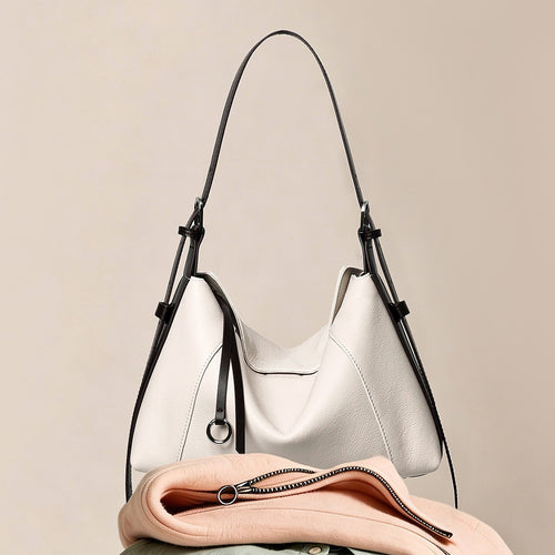 Leder Schulter Hobo Tasche mit verstellbarem Kontrastgurt