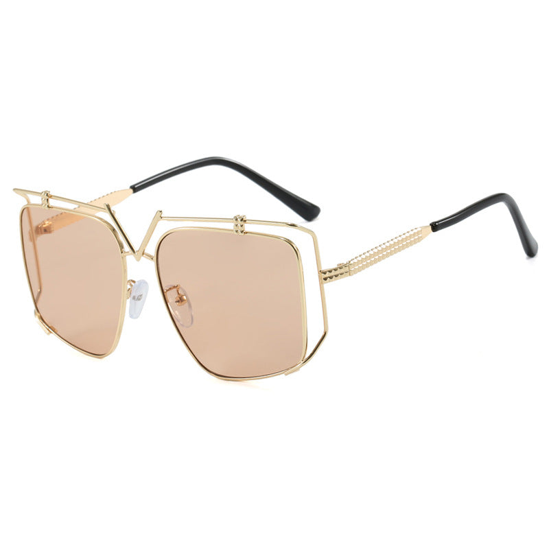 Damen futuristische Oversized-Sonnenbrille mit einzigartigem Geometrie-Rahmen Karnz