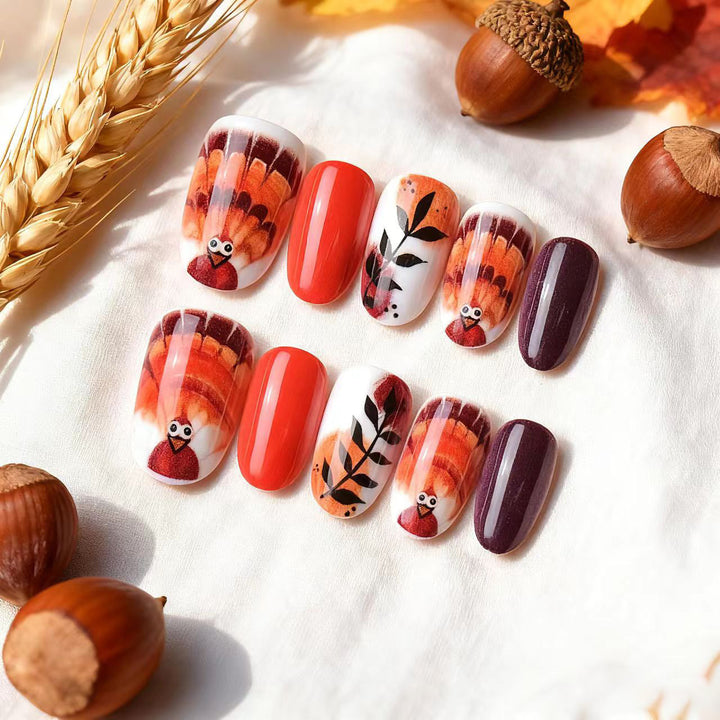 Künstlerisches Thanksgiving-Themen Press-On Nagelkunst Set
