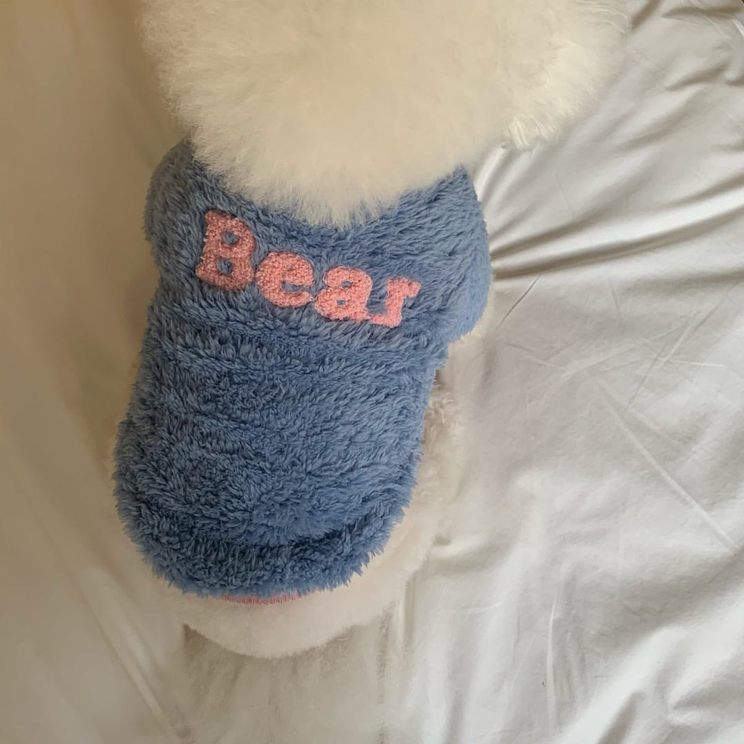 Teddy-Plüsch-Pullover-Hundepullover mit hochgeschnittenem geripptem Kragen und gestickter Schriftzüge