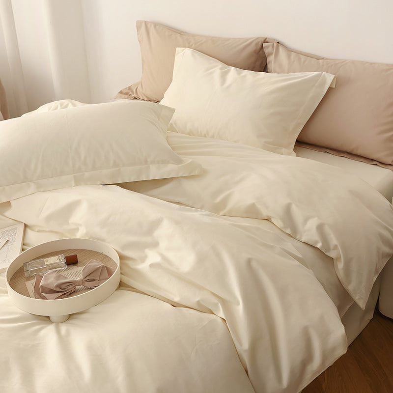 Wendbares Baumwoll-Satin-Bettbezug-Set mit Hotelverschluss und kontrastierter Kantenverarbeitung