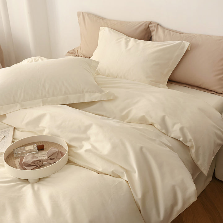 Wendbares Baumwoll-Satin-Bettbezug-Set mit Hotelverschluss und kontrastierter Kantenverarbeitung