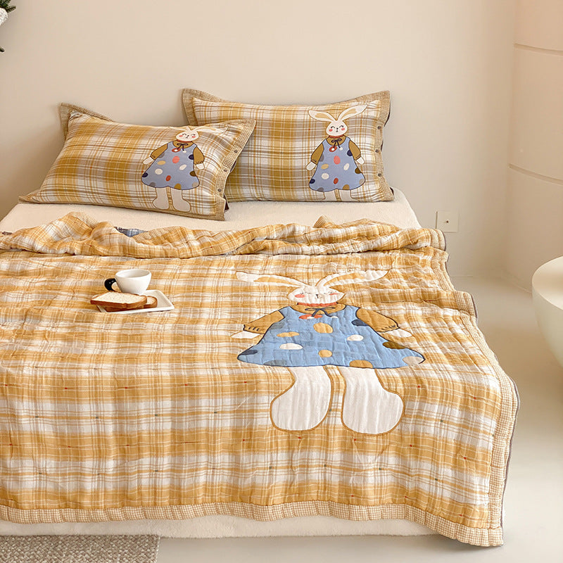 Gestepptes Baumwoll-Quilt-Set mit appliziertem Melonenmädchen und Wendekissenbezügen