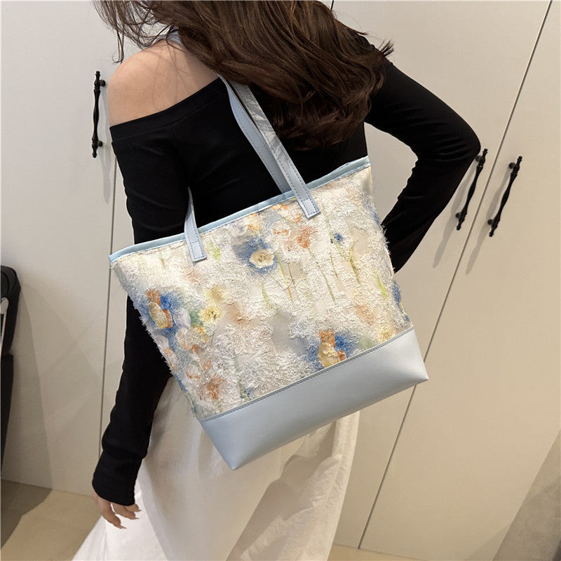 Künstlerische floral gestickte Tote-Bag Karnz