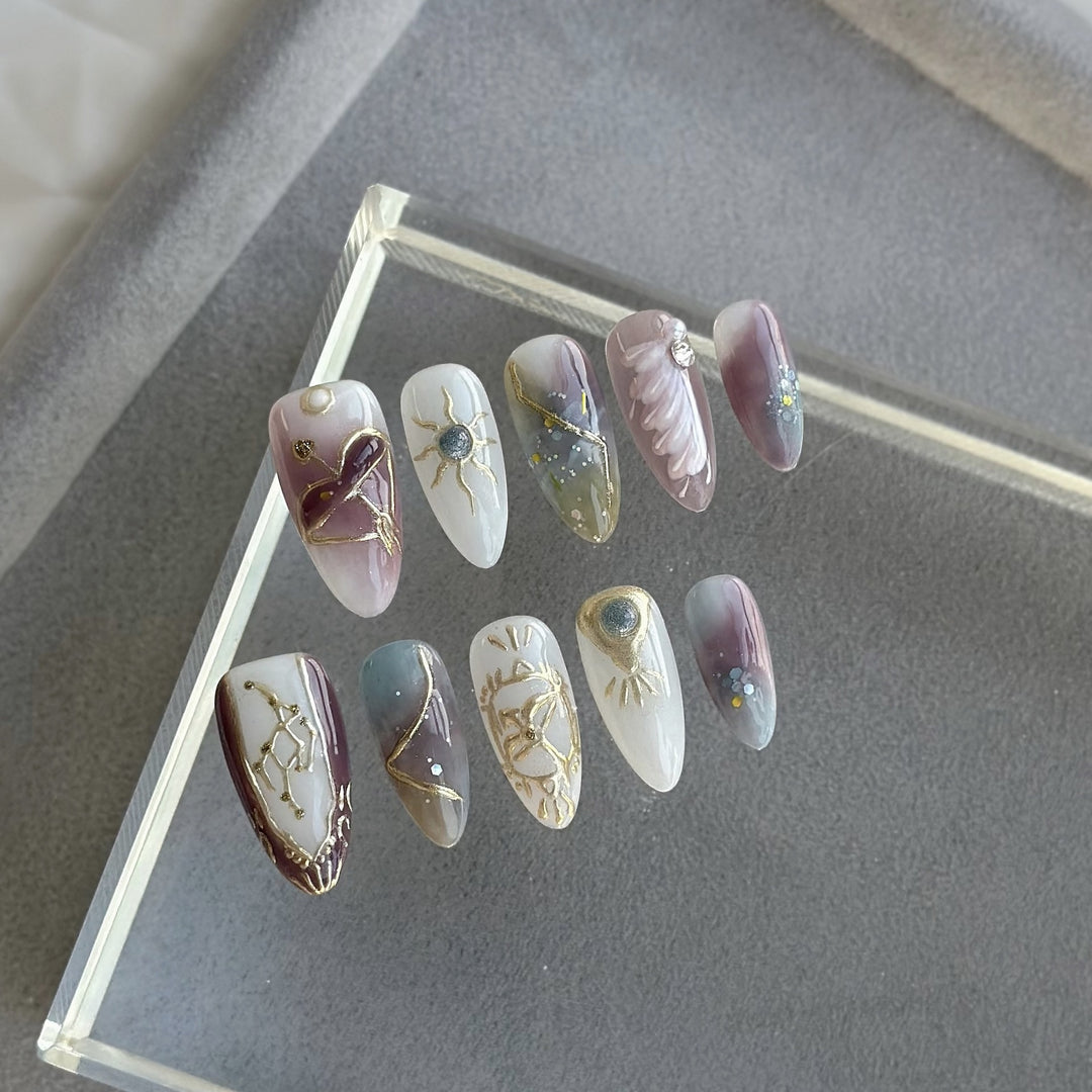 Himmlisch inspirierte kunstvolle Press-On Nägel
