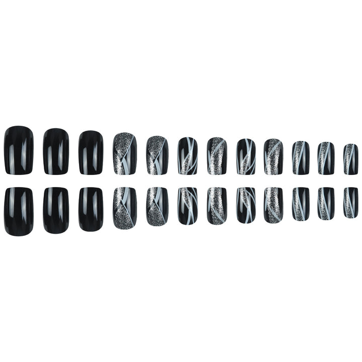 Stylische Press-On-Nagelkunst mit Glitter und geometrischem Design Karnz