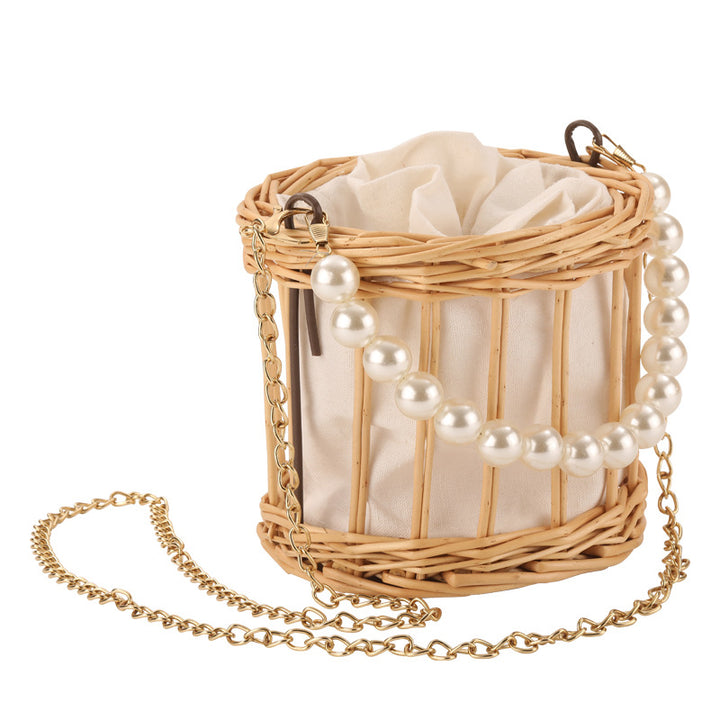 Damen elegante Korbtasche mit Perlenkette Karnz