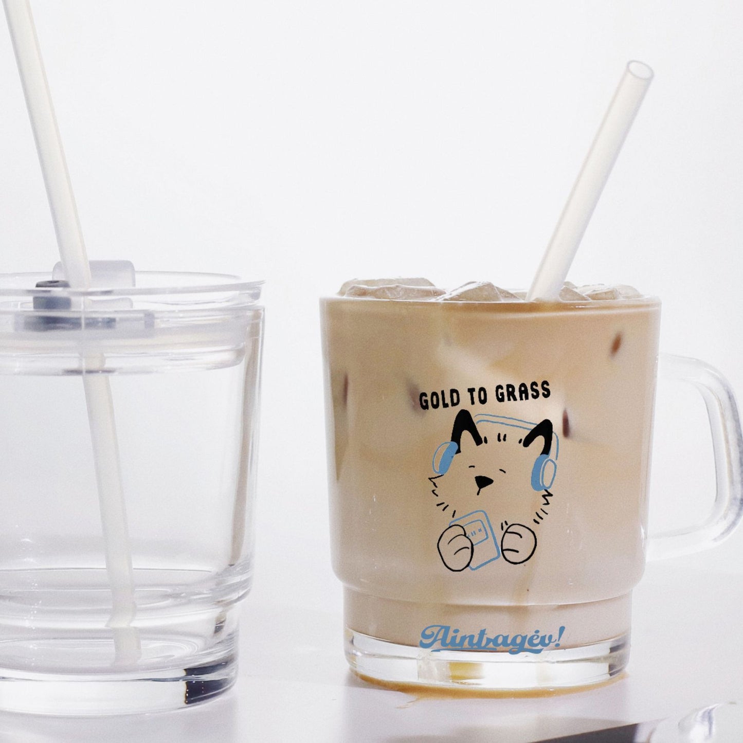 Damen lustiger Teeglasbecher mit künstlerischem Katzenmotiv Karnz