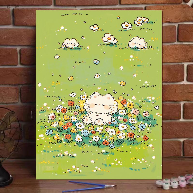 Niedliches Katzenillustration Leinwandkunstdruck Karnz