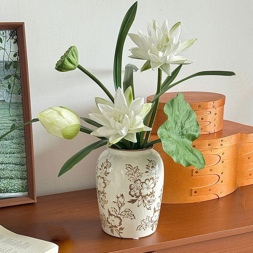 Handgemalte Porzellan Botanische Tischvase mit Schmalem Rand