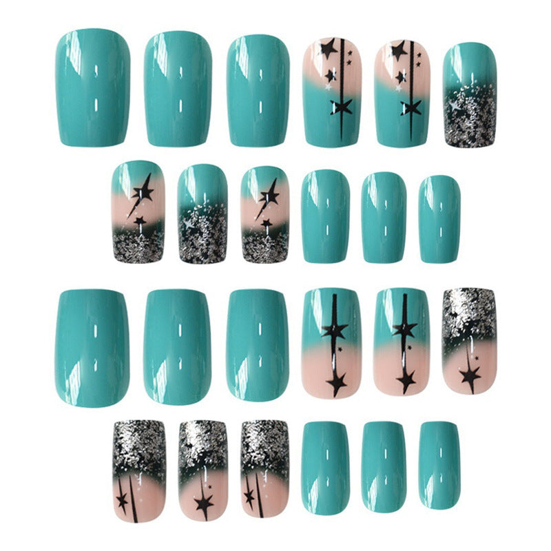 Künstlerisches Gradient Press-On Nagelset mit Stern Design Karnz
