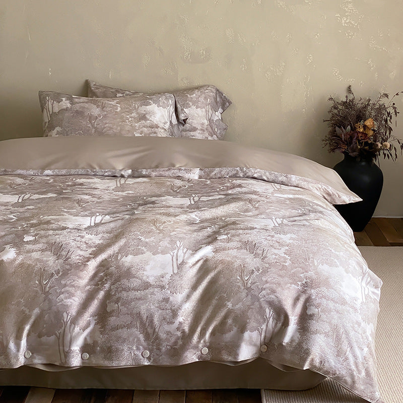 Premium-Baumwollsatin-Duvetbezuggarnitur mit floralem Jacquard-Relief und Knopfverschluss