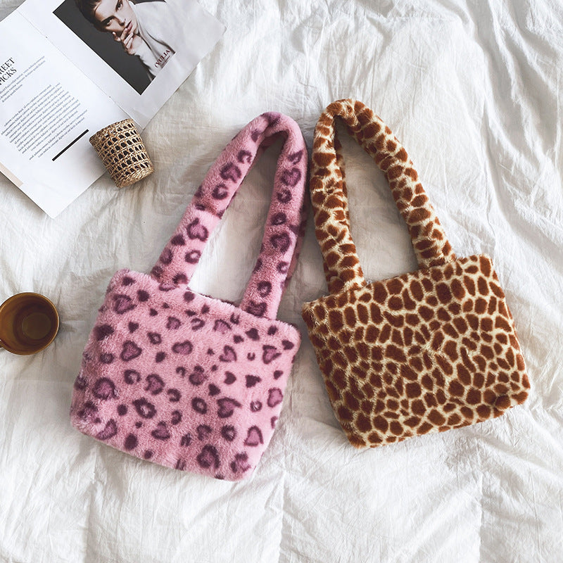 Plüsch Leopardenmuster Handtasche