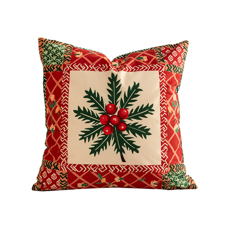 Weihnachtliches quadratisches Dekokissen mit Patchwork-Print und weichem Microfaserbezug