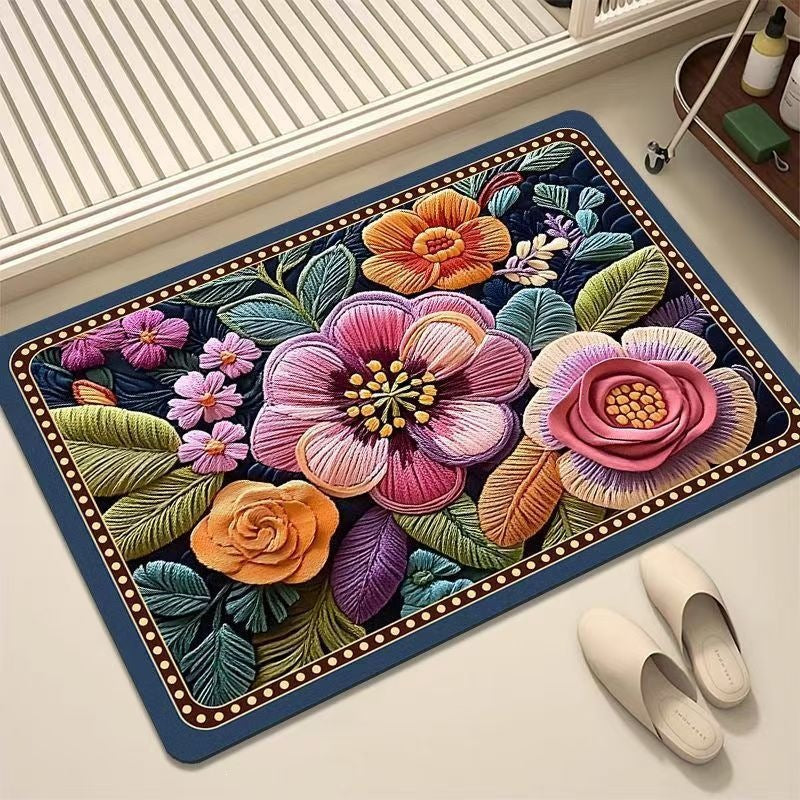 Luxuriöser Bestickter Floraler Teppich Karnz