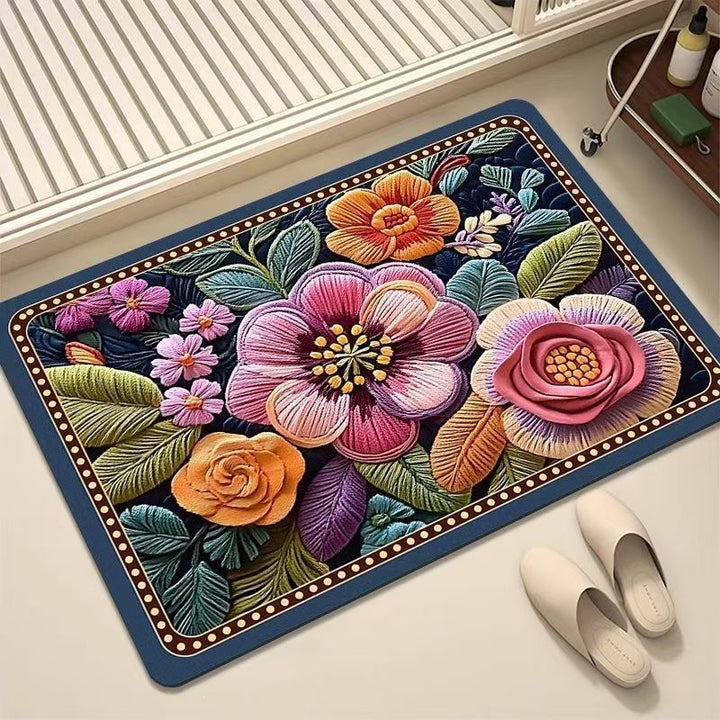 Luxuriöser Bestickter Floraler Teppich Karnz