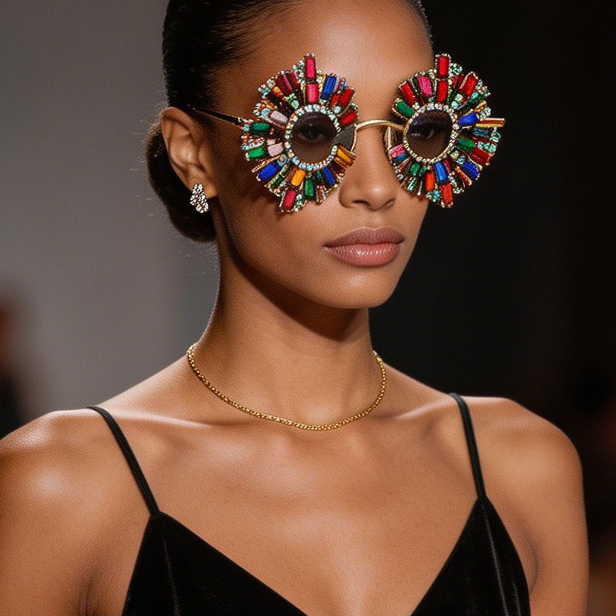 Damen extravagante Design-Sonnenbrille mit buntem Kristallschmuck Karnz