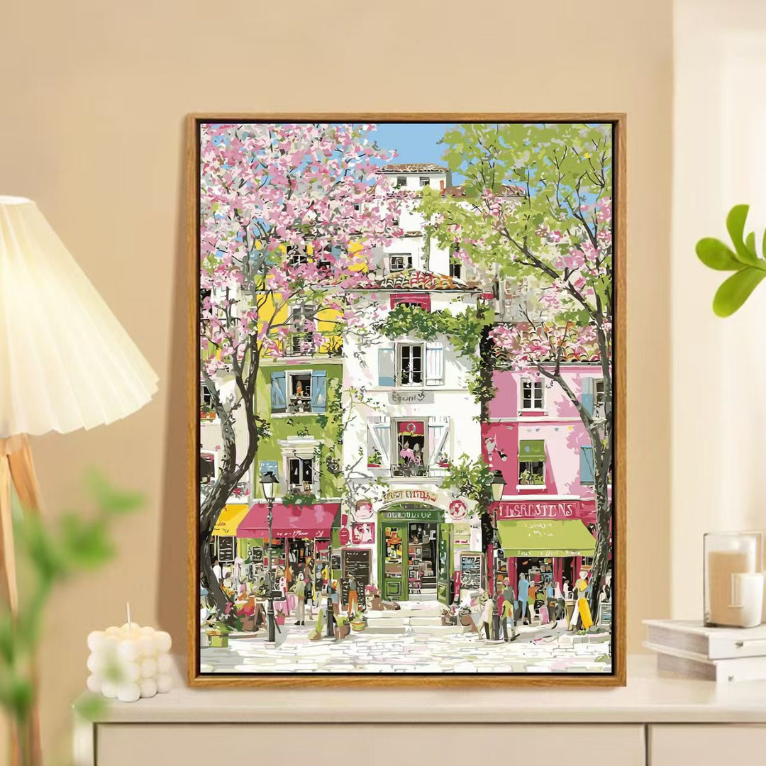 Charmante Frühlingsmarkt Landschaft Wandkunst Karnz